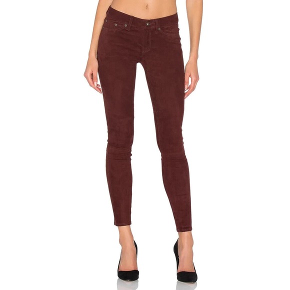 Rag & Bone Suede Leather Legging Port Burgundy Skinny Stretch Pants 23